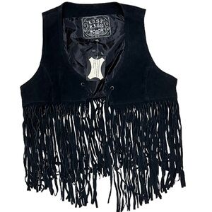 Last Kiss Sz M Leather Suede Tassle Vest NWT